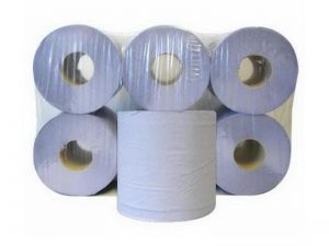 6 BLUE PAPER ROLL 2PLY CENTREFEED 150M (Embossed).code. CBL400se