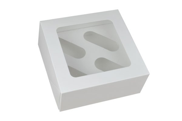 4 CUPCAKE PLAIN BOX + INSERT 25 PCS 7X7X3" (WINDOW)