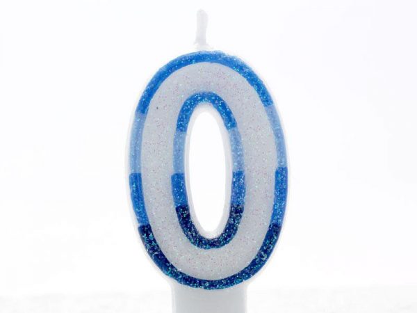 BLUE CANDLE-NUMERAL 0 0 (6.5CM)