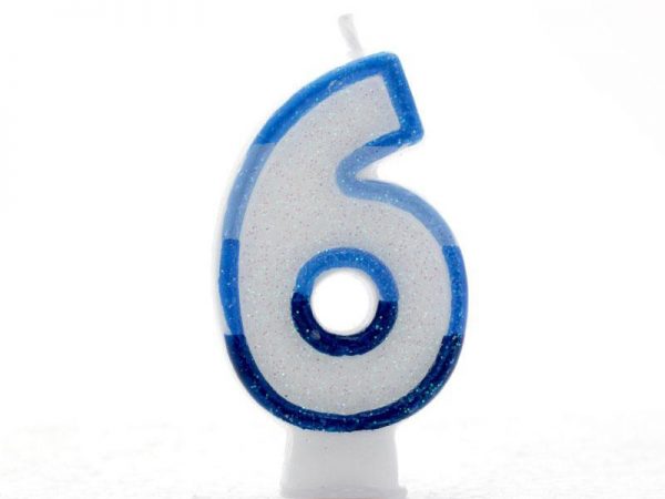 BLUE CANDLE-NUMERAL 0 6 (6.5CM)