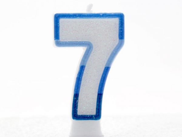 BLUE CANDLE-NUMERAL 0 7 (6.5CM)