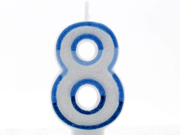 BLUE CANDLE-NUMERAL 0 8 (6.5CM)