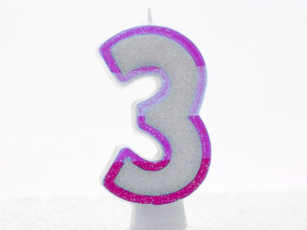 PINK CANDLE-NUMERAL 0 3 (6.5CM)