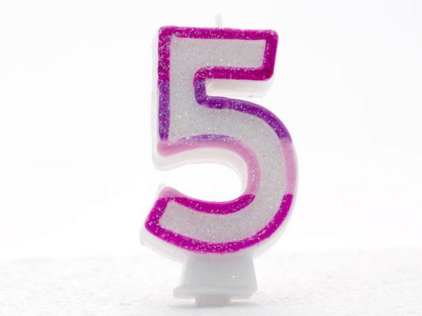 PINK CANDLE-NUMERAL 0 5 (6.5CM)