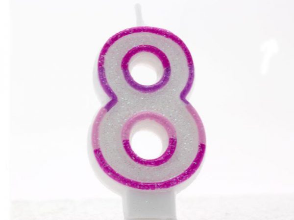 PINK CANDLE-NUMERAL 0 8 (6.5CM)