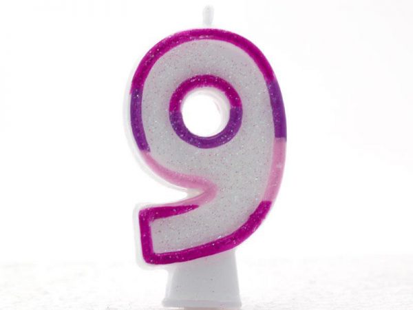 PINK CANDLE-NUMERAL 0 9 (6.5CM)