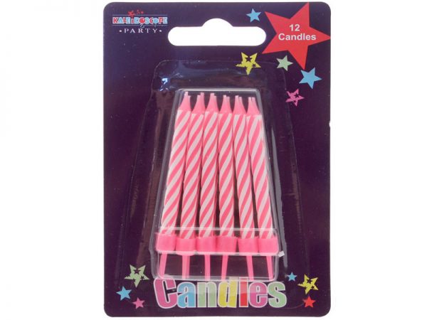 12 PCS PINK STRIPE PARTY CANDLE