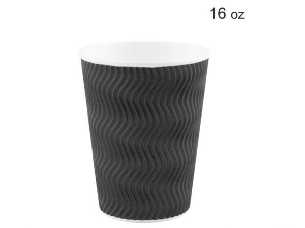 16 OZ BLACK S RIPPLE PAPER CUPS