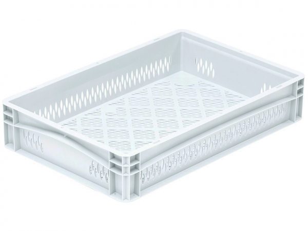 PEFORATED STACKABLE WHITE CONTAINER 60X40X10 CM PEHD