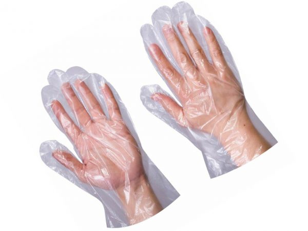 100 PCS POLY NATURAL CLEAR MEDIUM GLOVES