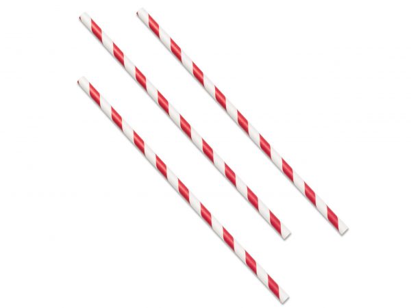 STRAIGHT JUMBO STRAW PAPER (200x6mm/8") RED STRIPE
