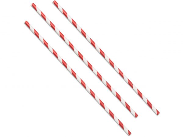 STRAIGHT STRAW PAPER(267x6mm/10.5") RED STRIPE