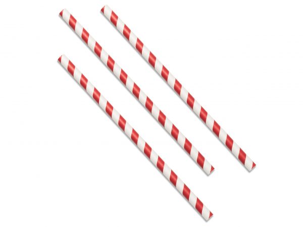 STRAIGHT SMMOTHIE STRAW PAPER (200x8mm/8")RED STRIPE
