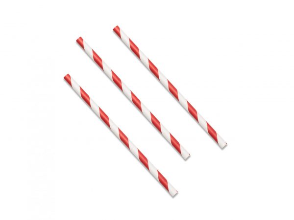 STRAIGHT COCKTAIL STRAW PAPER(140x6mm/5.5")RED STRIPE