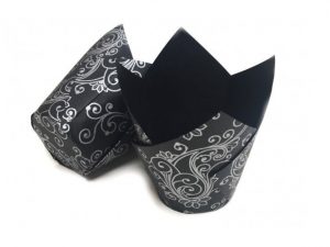 200 PCS BLACK / SILVER SWIRL MUFFIN WRAP 165MM