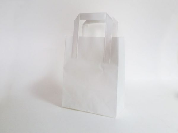 SOS WHITE PAPER CARRIER BAGS WITH HANDLE