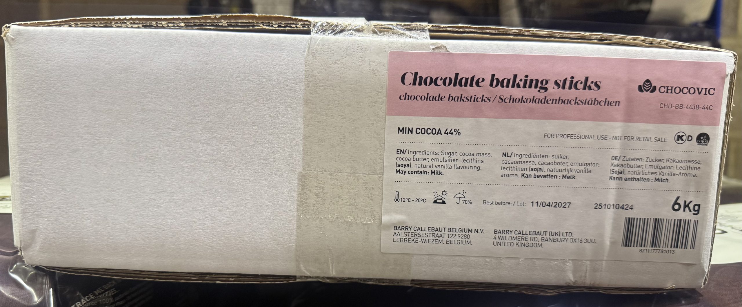 6 KG CHOCOLATE STICKS 38 CM (HEAT RESISTANT) BARRY